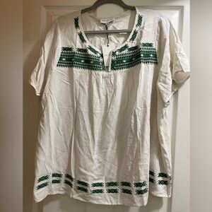 NWT Skies Are Blue Short Sleeve Linen Blend Peasant Blouse Top Size 2X